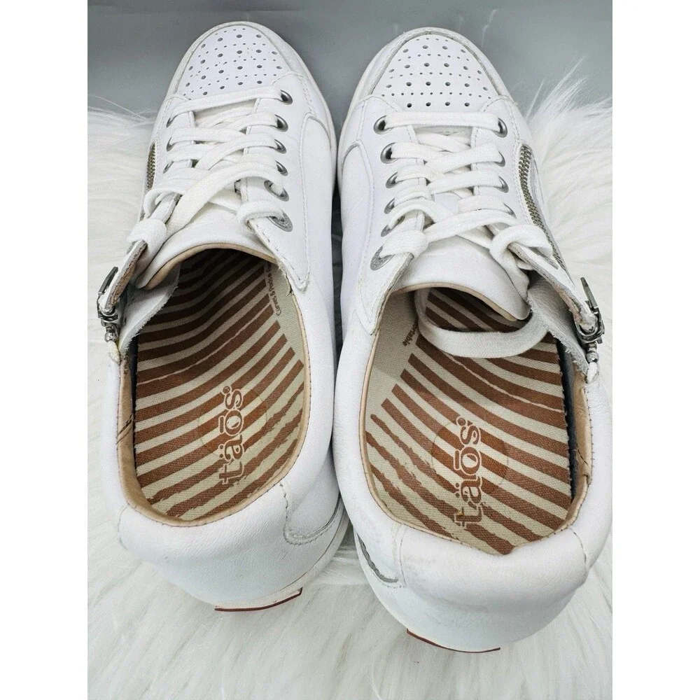 Taos Footwear Zipster Shoe Women's Sz 7.5 White Comfort Sneakers leather Classic